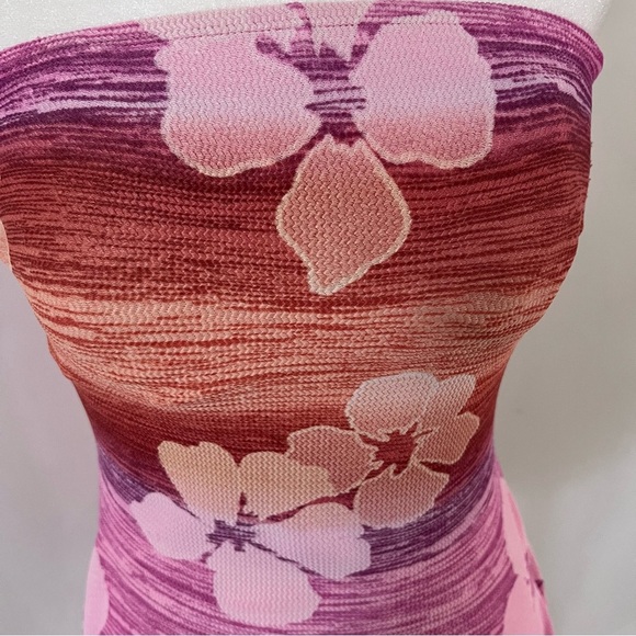 Coral Key Hawaiian Flower Gradient Print Vintage One Piece Swimsuit - Picture 2 of 5